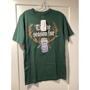 Brew City Busch Light Christmas T-Shirt Mens Small Green Tis the Season Beer Tee